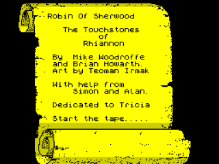 Robin of Sherwood: The Touchstones of Rhiannon title screen for ZX Spectrum